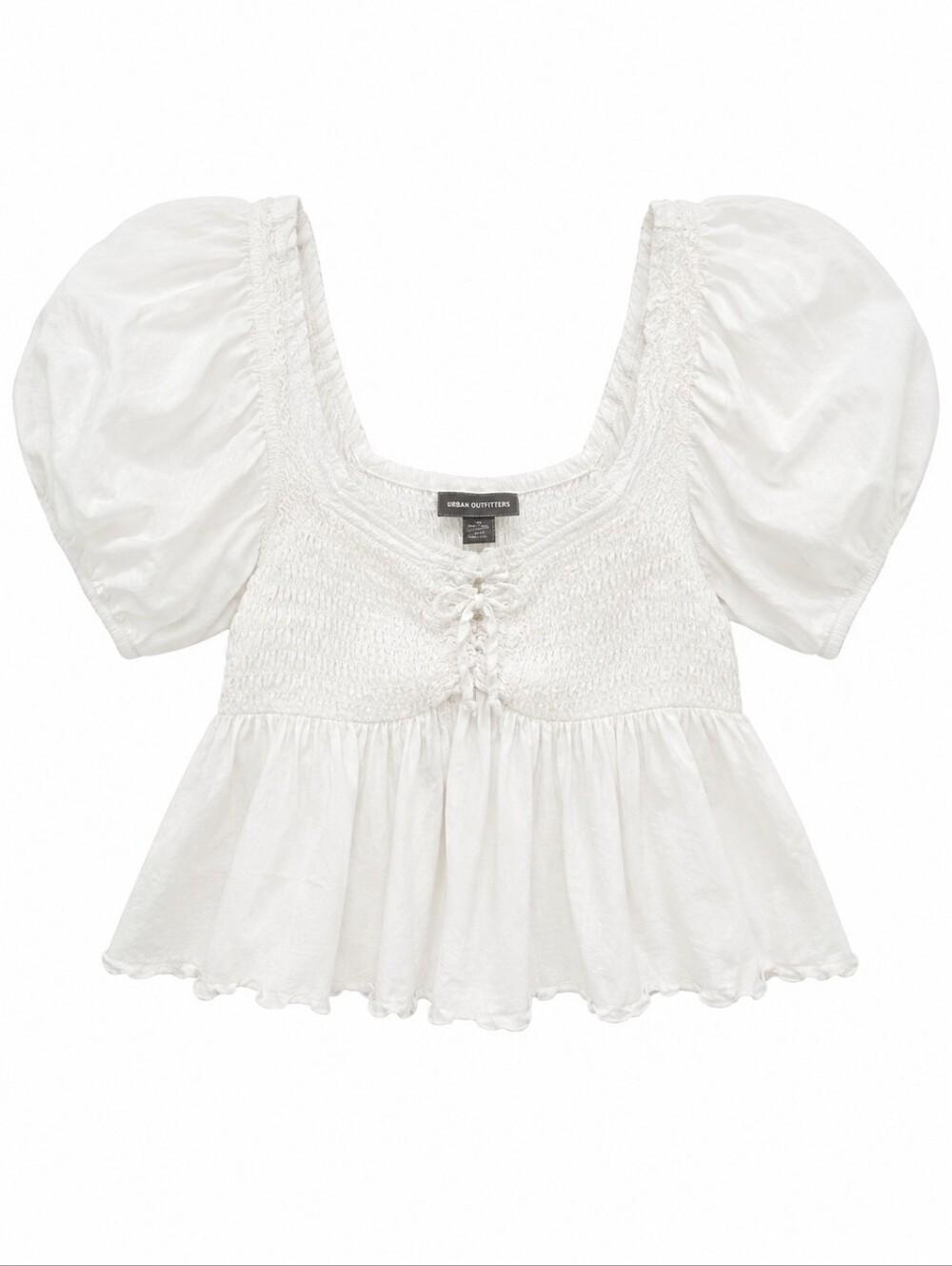 Urban Outfitters White Puff-Sleeve Smocked Crop Top